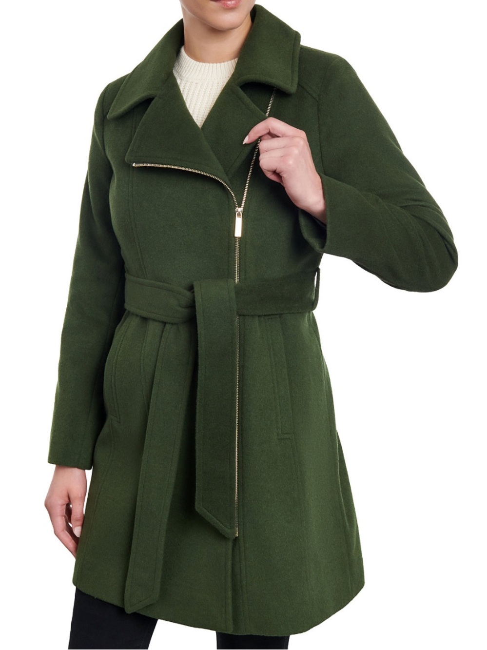 Michael Kors Dark Green Wool Blend Belted Coat